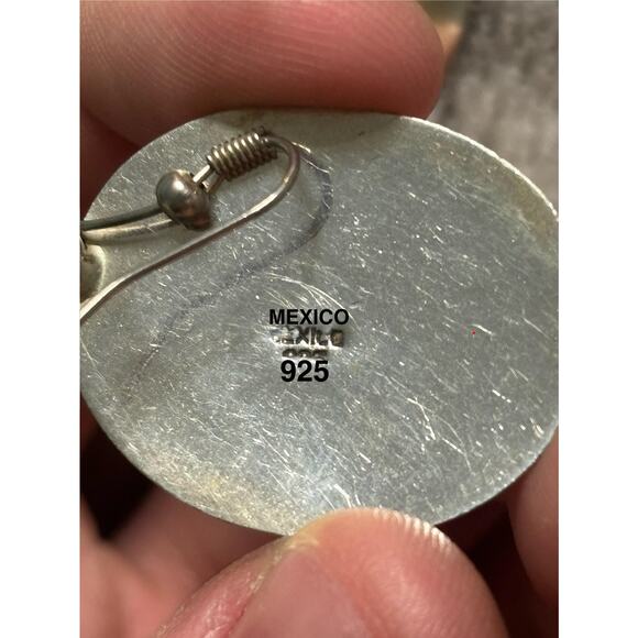 Vintage Mexico 925 Sterling Silver Block Pink Inlay Pendant Earrings Set - Picture 4 of 7